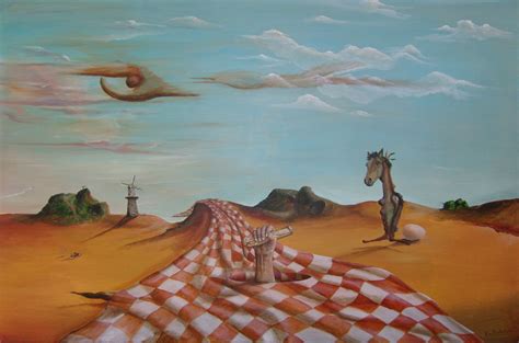 De Droom van de Sphinx: Surrealistisch Landschap in Goud en Ultramarijn!